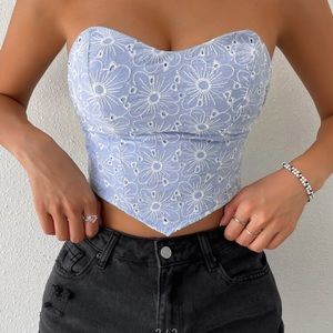 Shein Floral Embroidered Hanky Hem Top